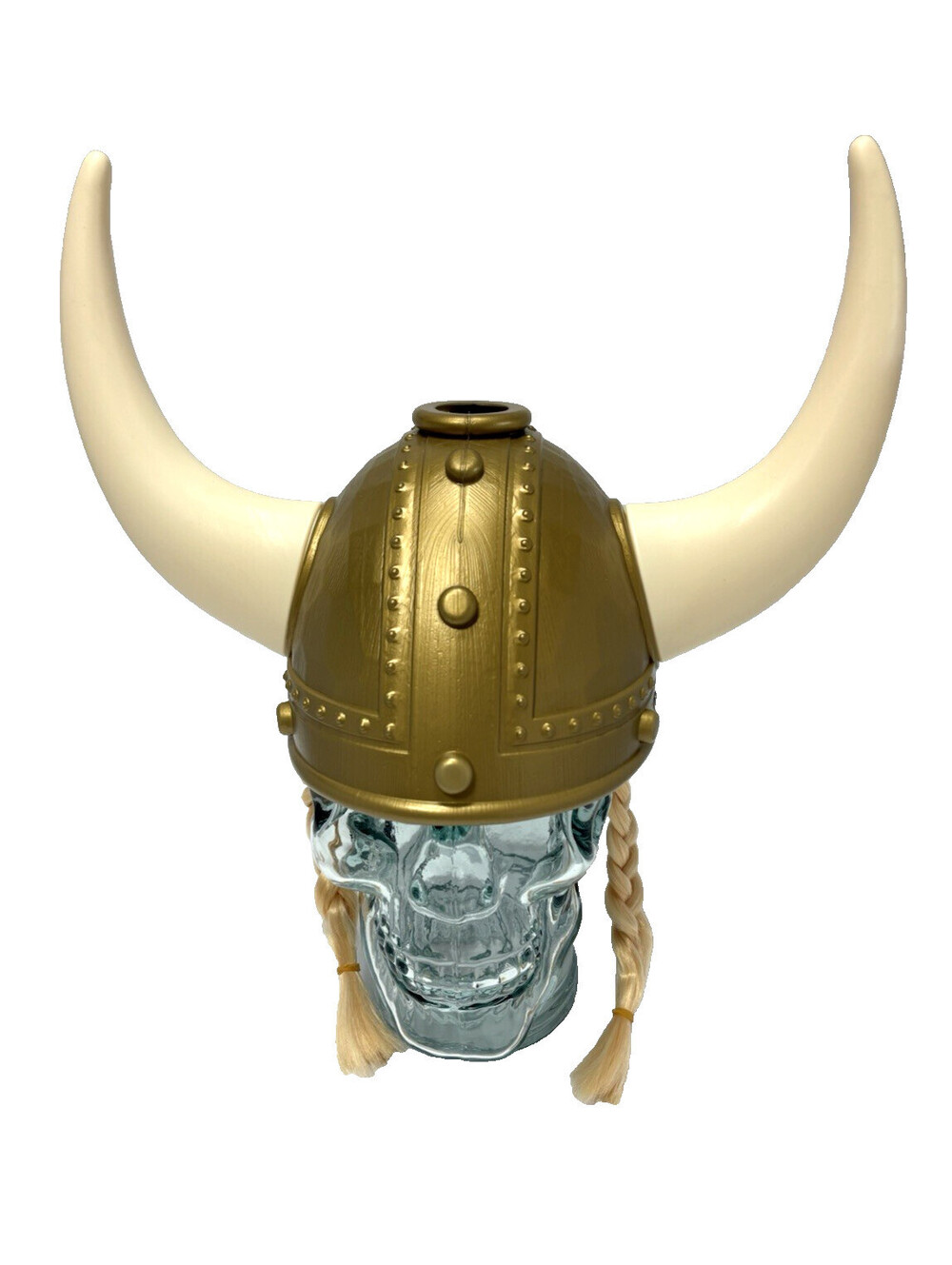 Viking Helmet With Horns Braids Gold Novelty Costume Party Hat Adult Halloween*